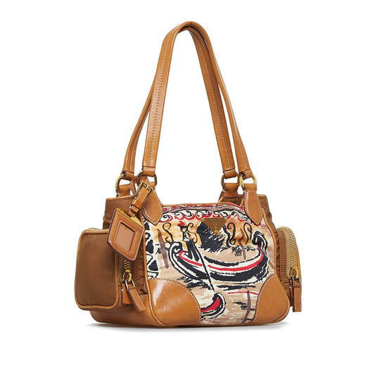 PRADA Venice Watercolor Canvas Shoulder Bag