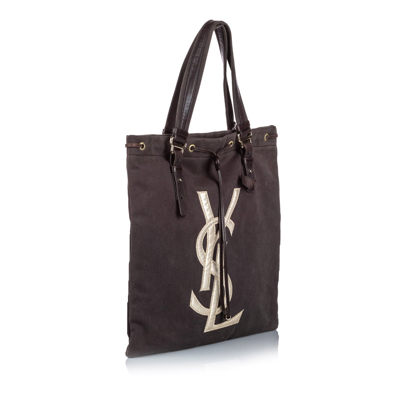 Pre-Loved YSL Brown Dark Canvas Fabric Kahala Tote Bag ITALY