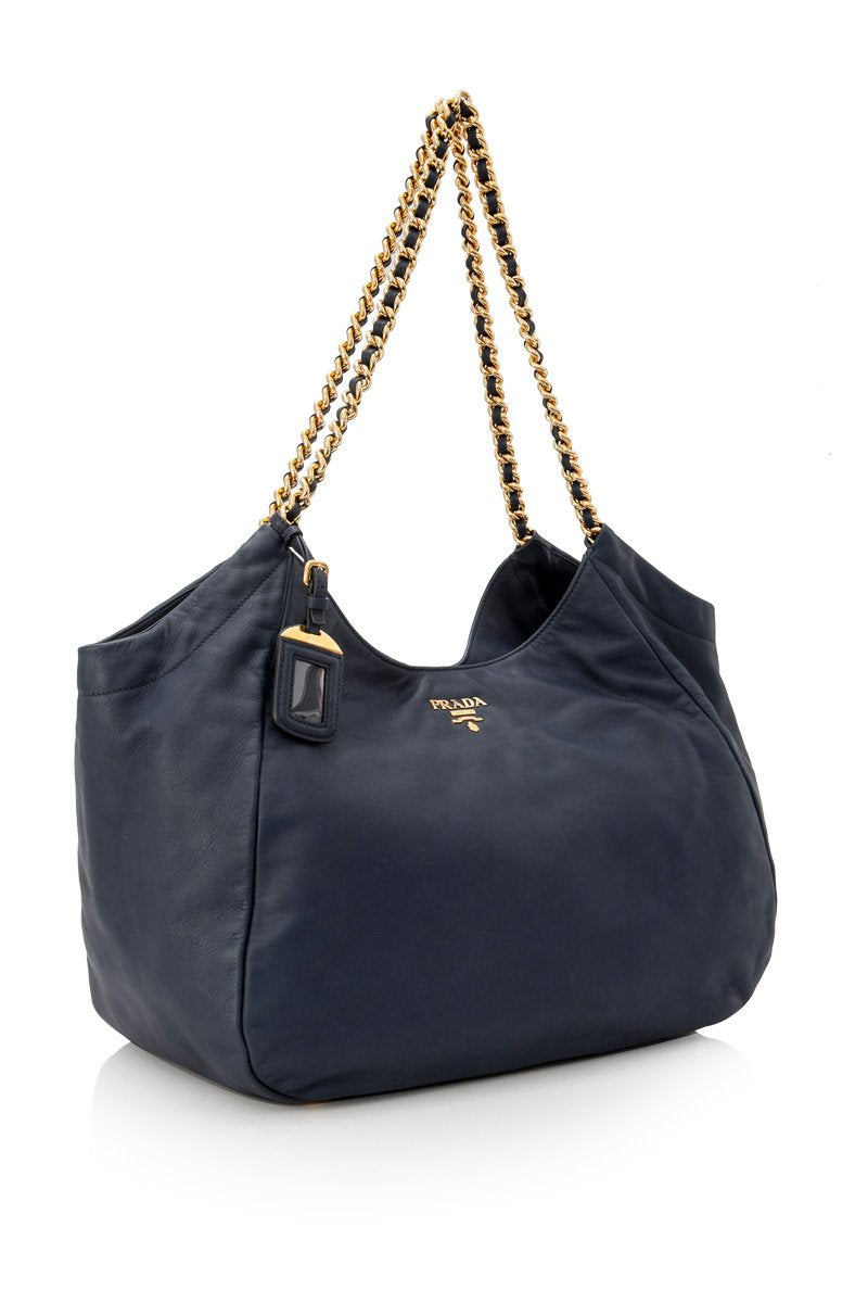 Pre-Loved Prada Blue Navy Calf Leather Chain Tote Bag Italy