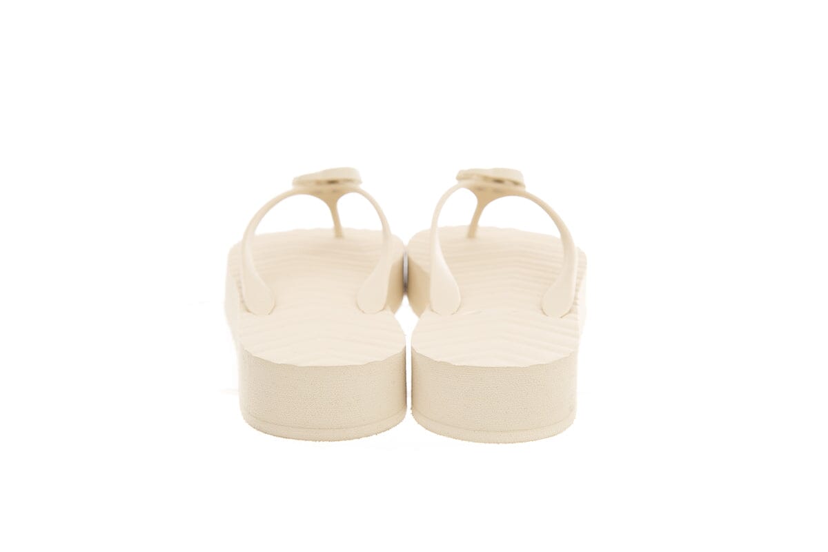 Gucci Ivory Rubber Logo Flip Flop Sandals SZ 40