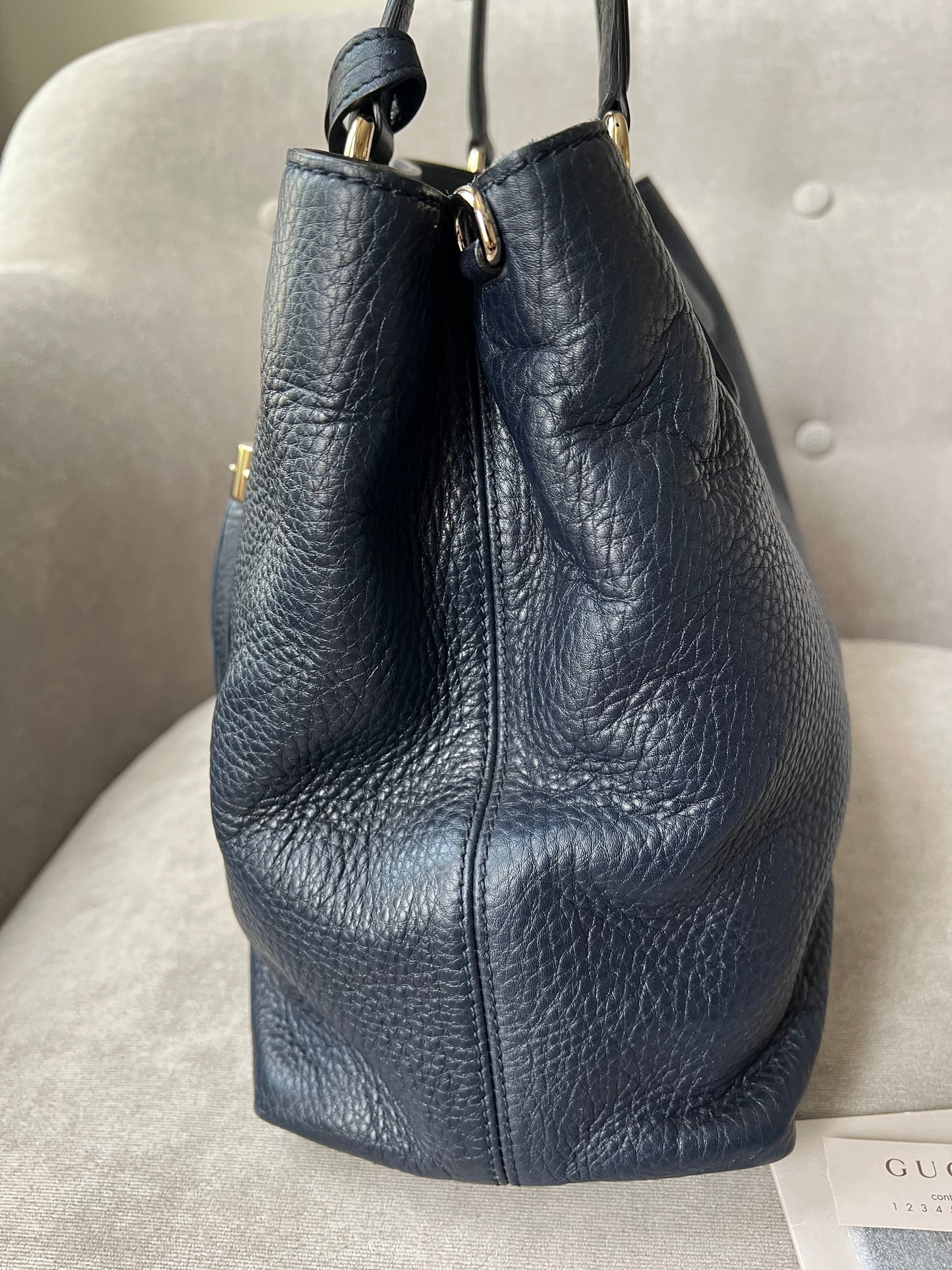 Gucci Soho Working Tote in Navy Blue Pebbled Calfskin