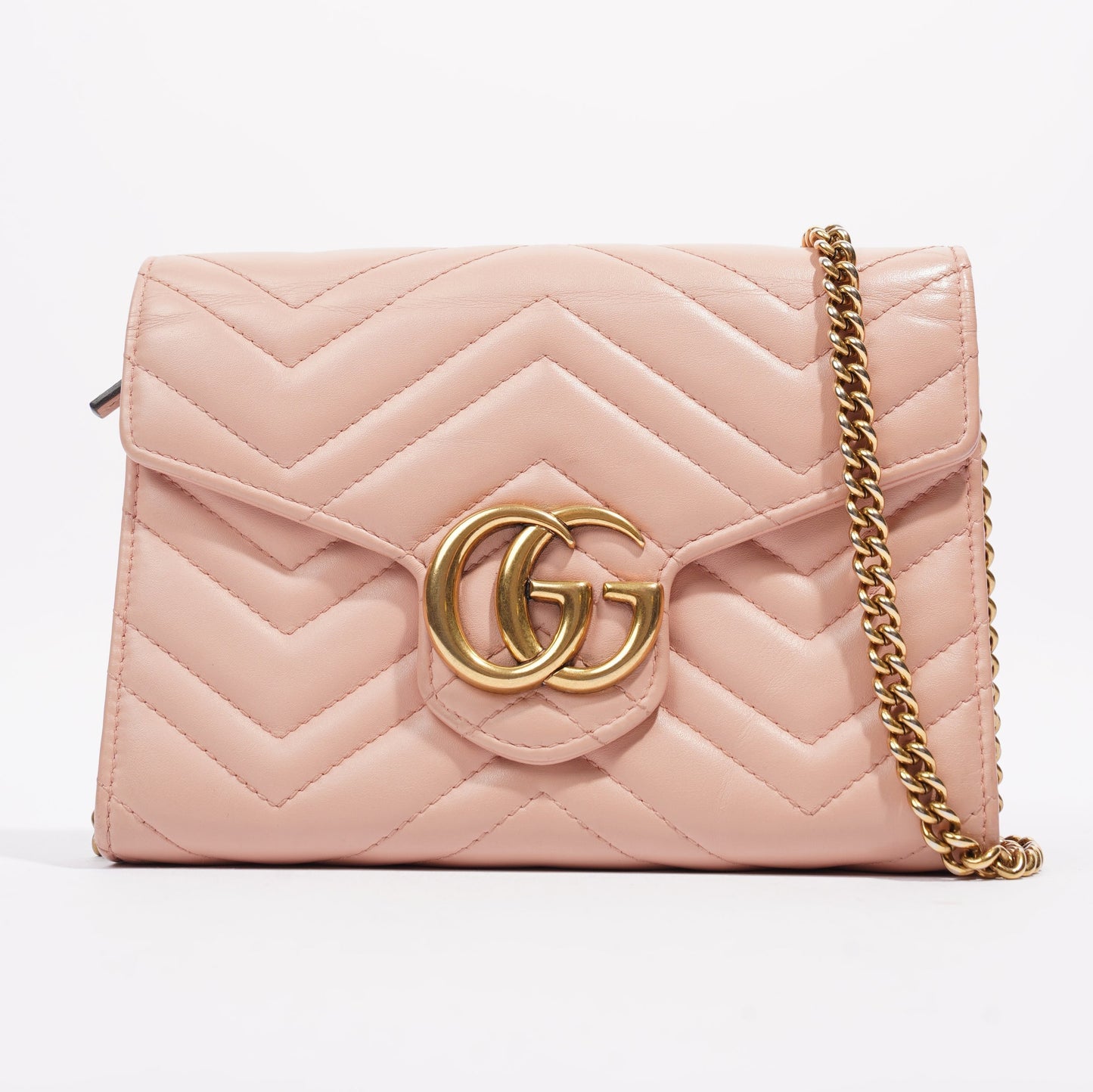 Gucci GG Marmont Chain Wallet Mini Pink / Blush Matelasse Leather