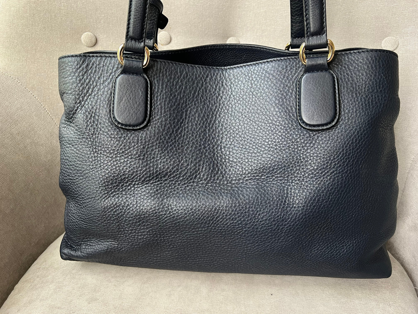 Gucci Soho Working Tote in Navy Blue Pebbled Calfskin