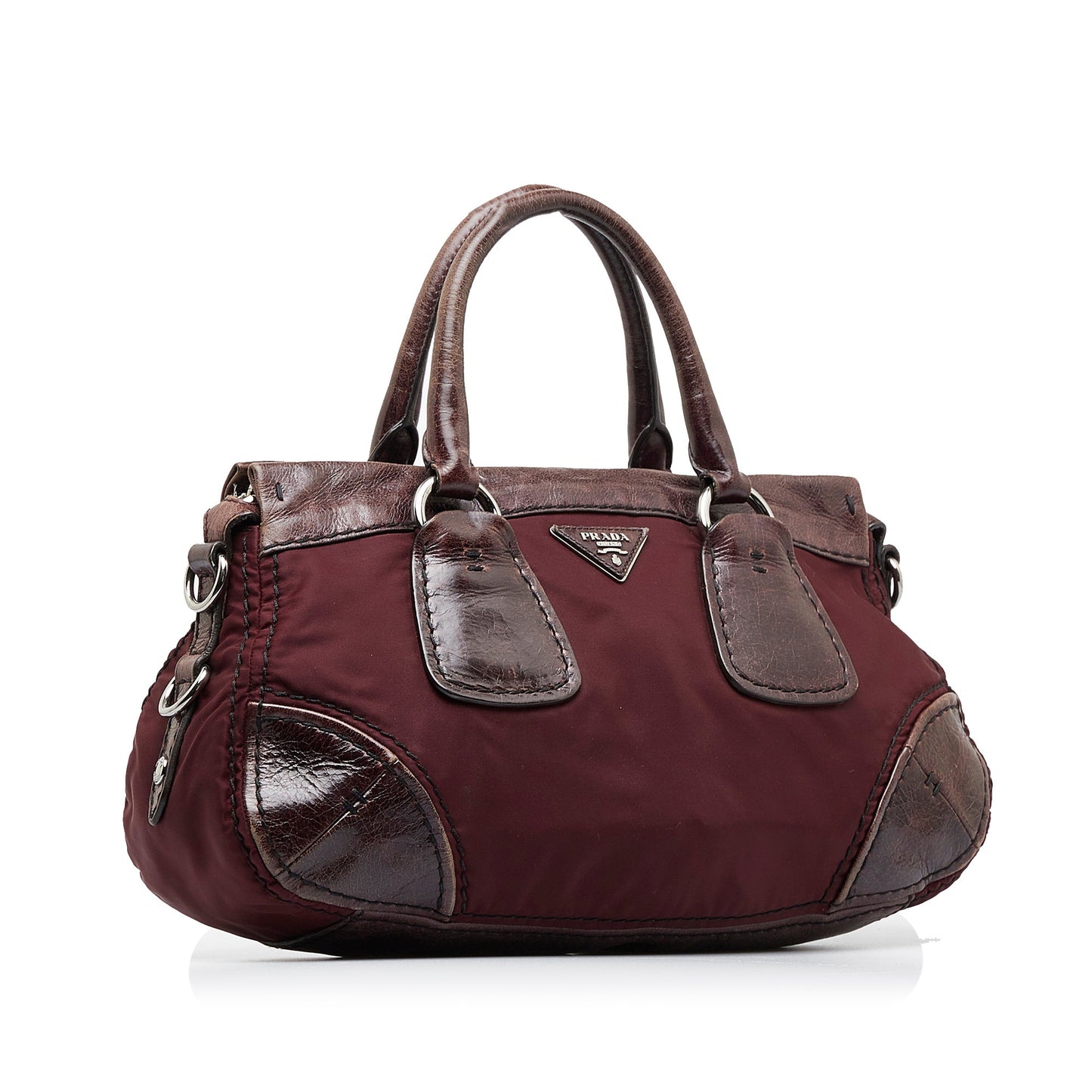 PRADA Vitello Trimmed Tessuto Satchel