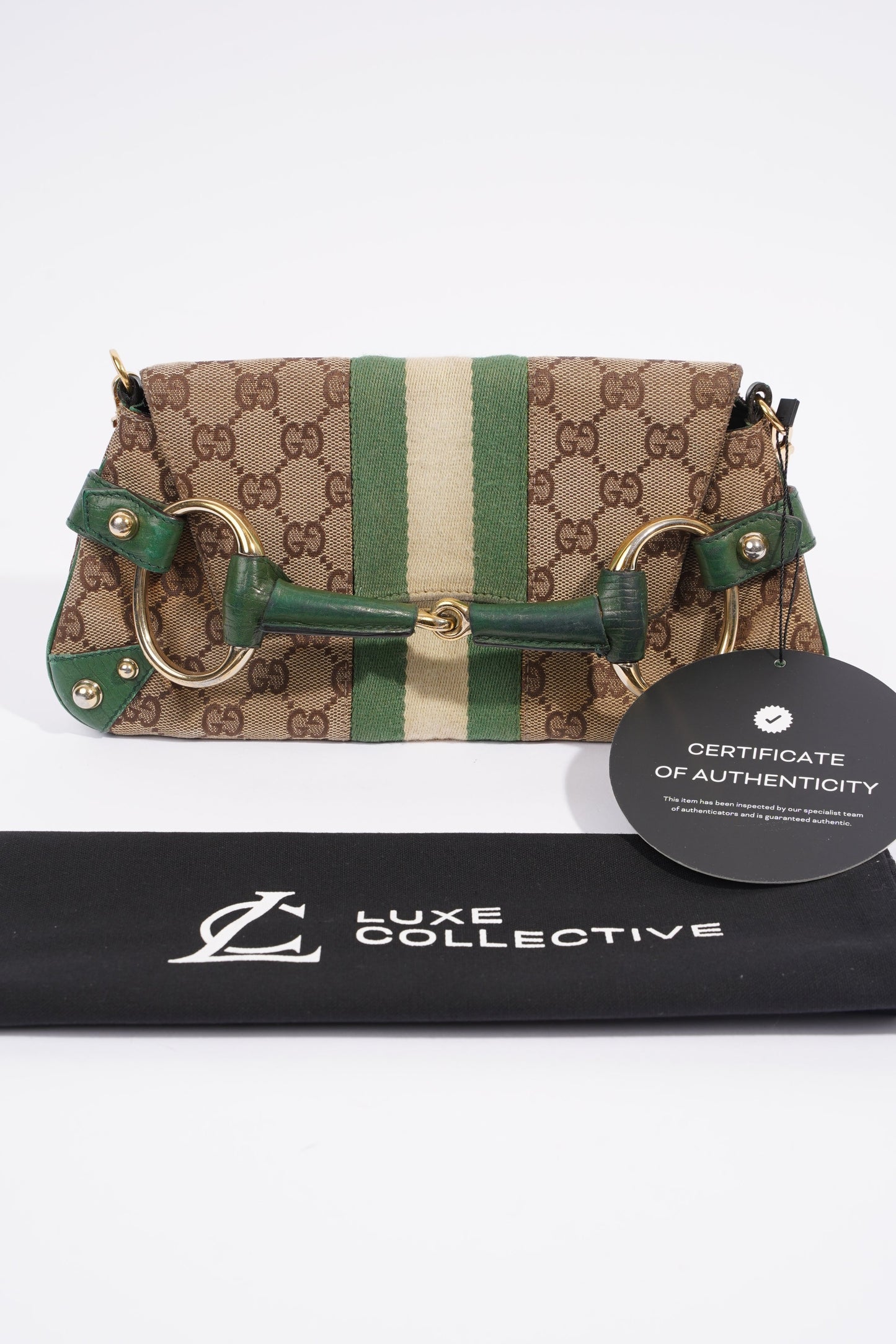 Gucci GG Horsebit Chain Wallet GG Supreme / Green / White Coated Canvas