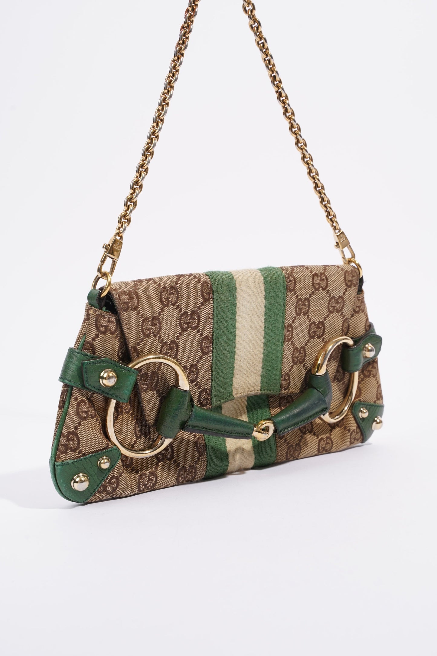 Gucci GG Horsebit Chain Wallet GG Supreme / Green / White Coated Canvas