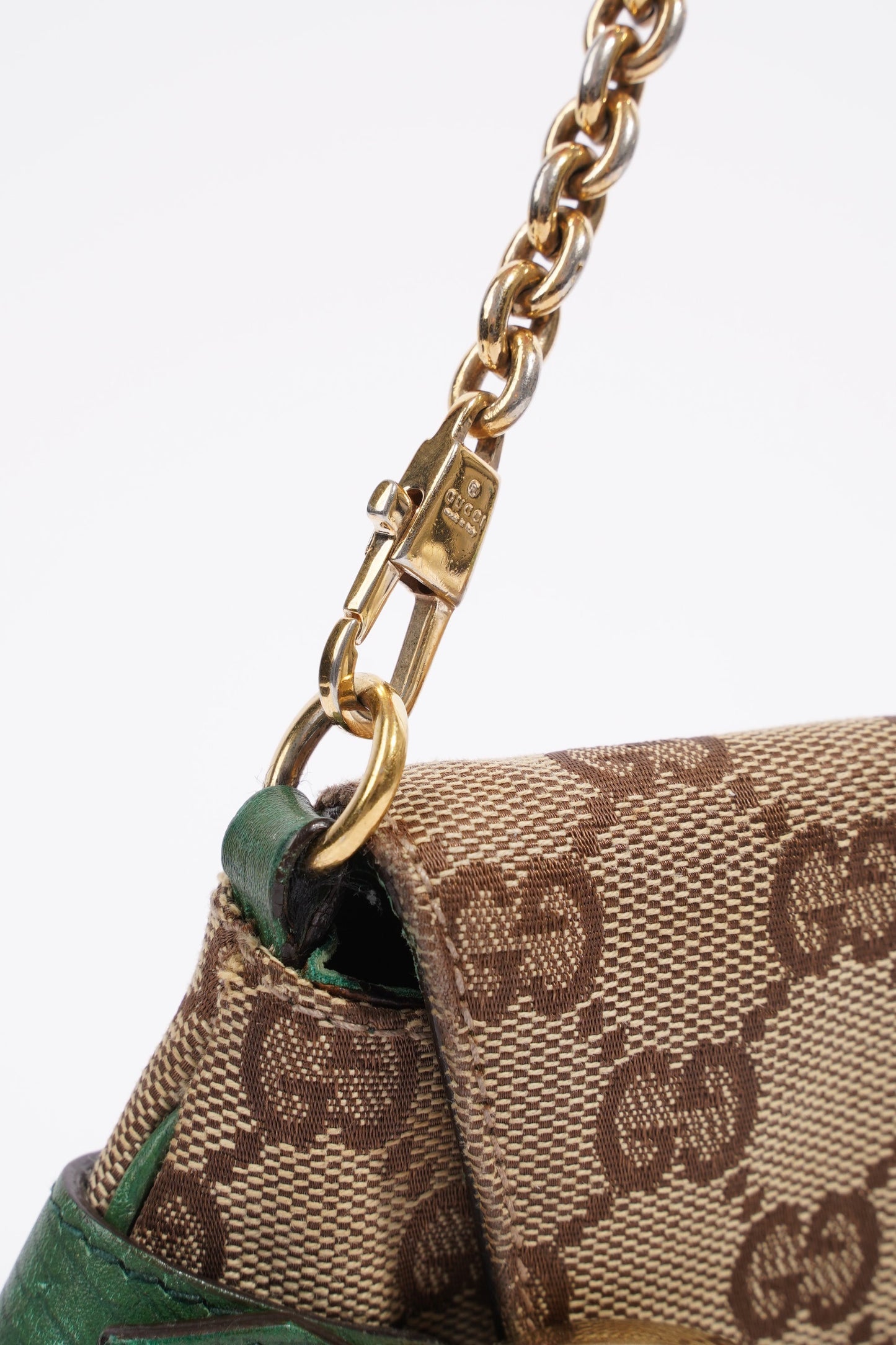 Gucci GG Horsebit Chain Wallet GG Supreme / Green / White Coated Canvas