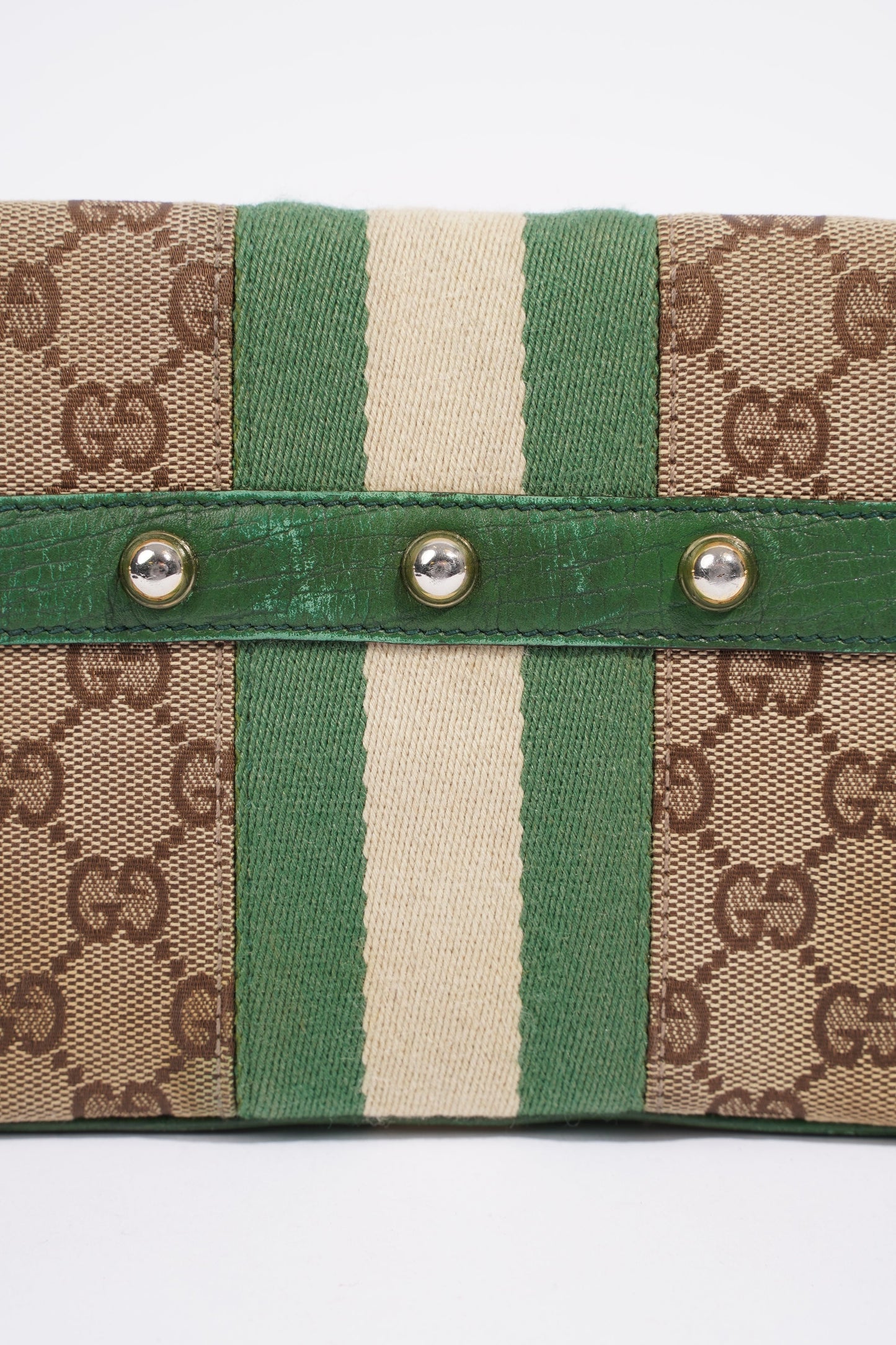 Gucci GG Horsebit Chain Wallet GG Supreme / Green / White Coated Canvas