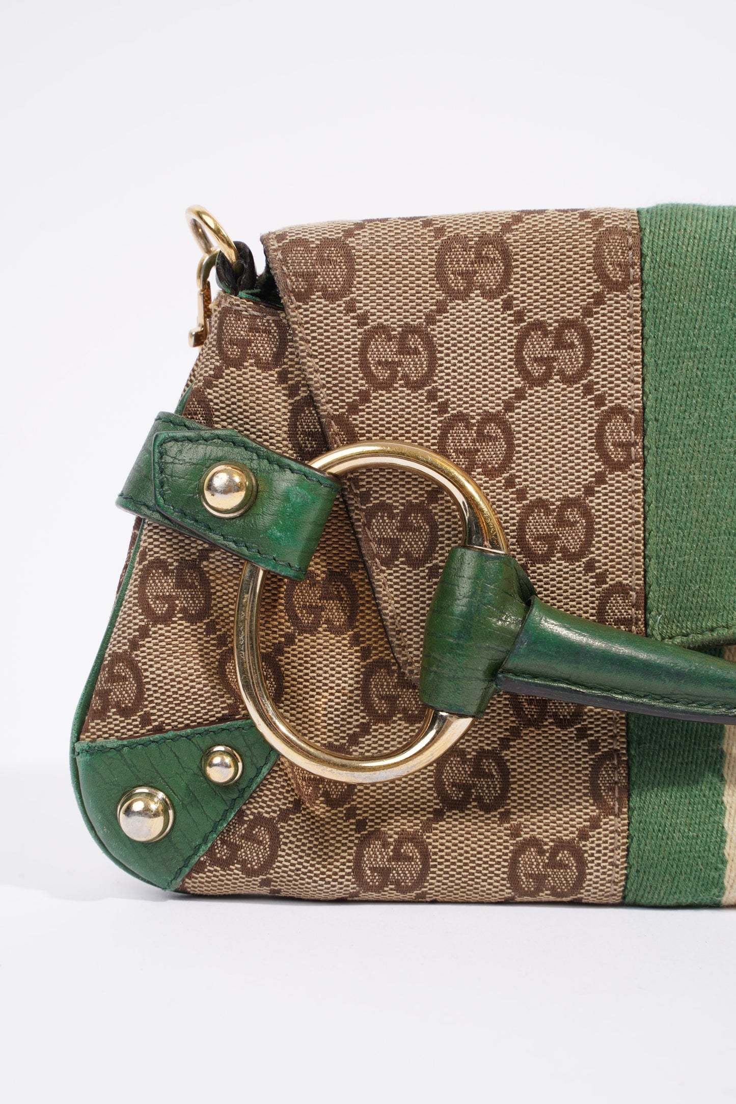 Gucci GG Horsebit Chain Wallet GG Supreme / Green / White Coated Canvas