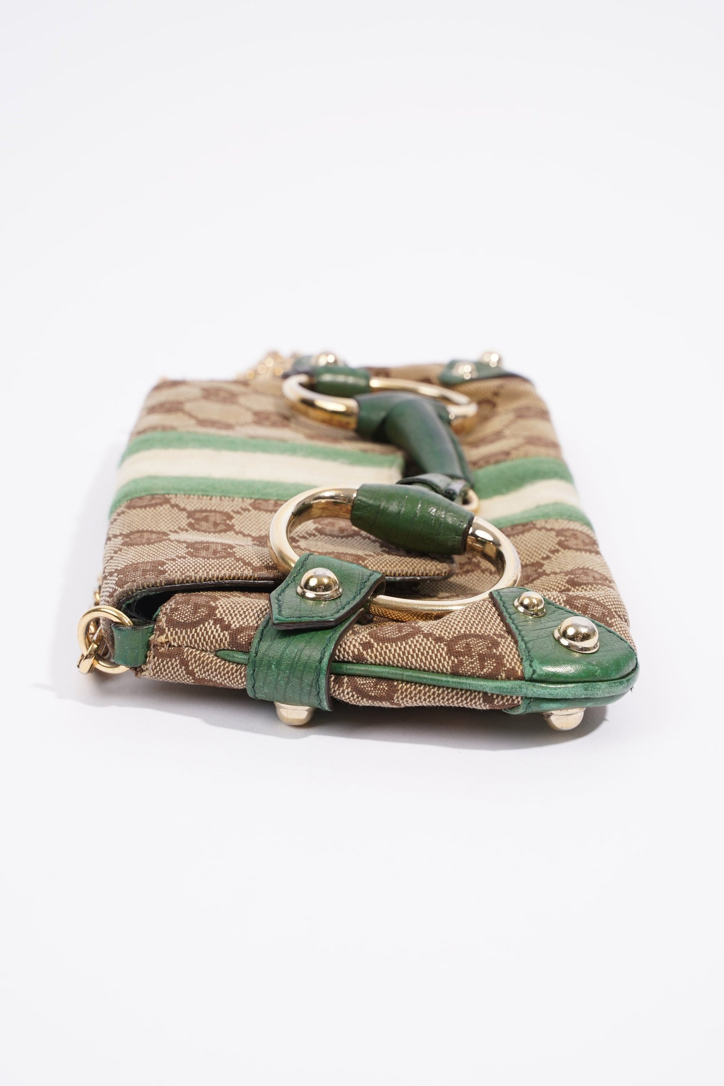 Gucci GG Horsebit Chain Wallet GG Supreme / Green / White Coated Canvas