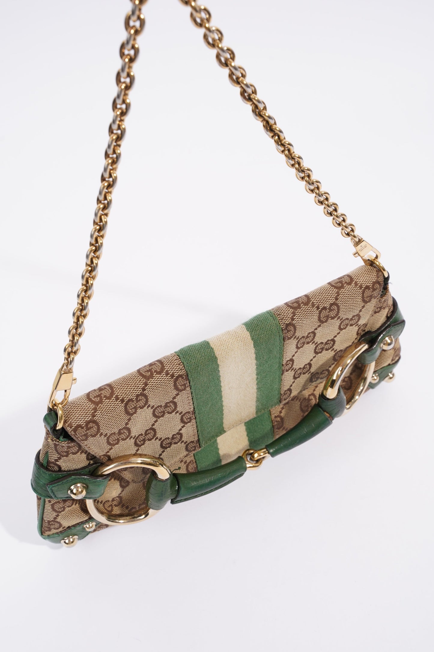 Gucci GG Horsebit Chain Wallet GG Supreme / Green / White Coated Canvas