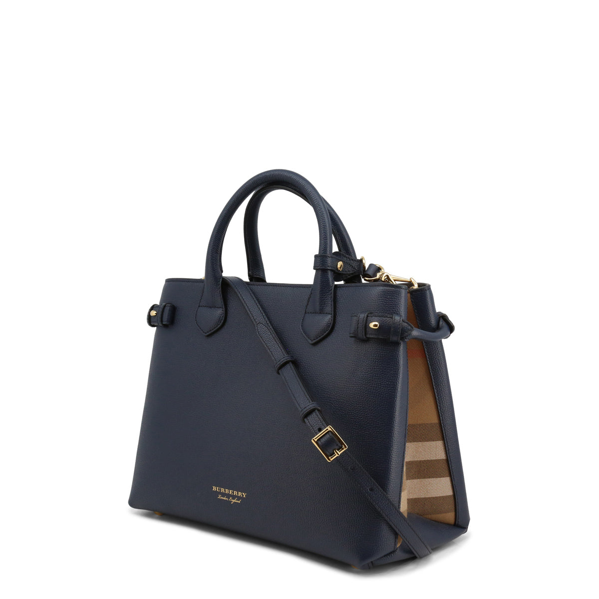 BURBERRY BANNER LEATHER & HOUSE CHECK TOTE BAG