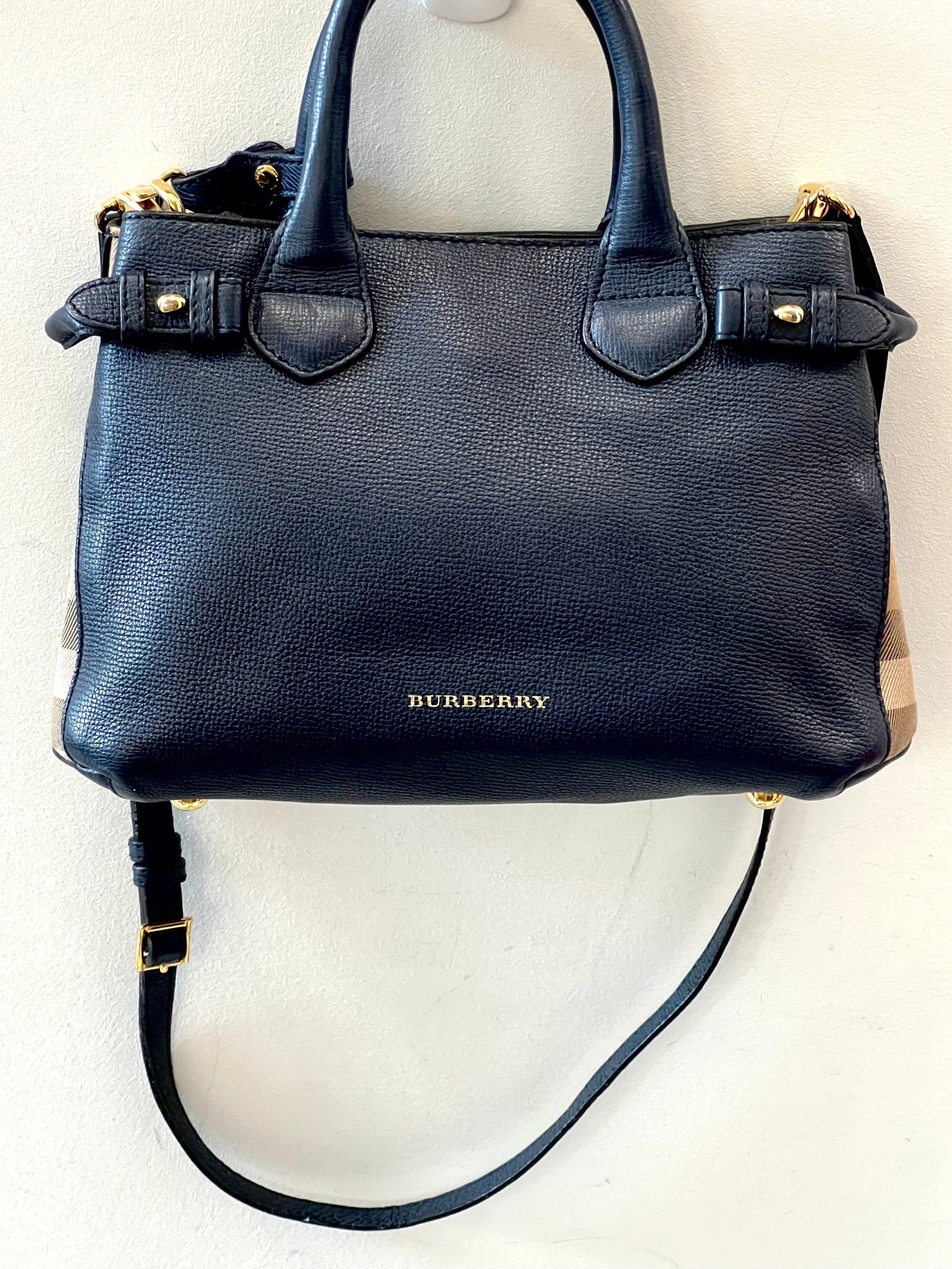 BURBERRY BANNER LEATHER & HOUSE CHECK TOTE BAG