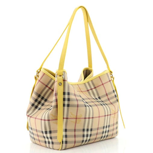 BURBERRY CANTERBURY HAYMARKET CHECK SMALL TOTE BAG