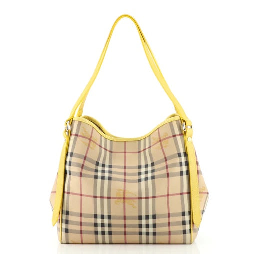 BURBERRY CANTERBURY HAYMARKET CHECK SMALL TOTE BAG