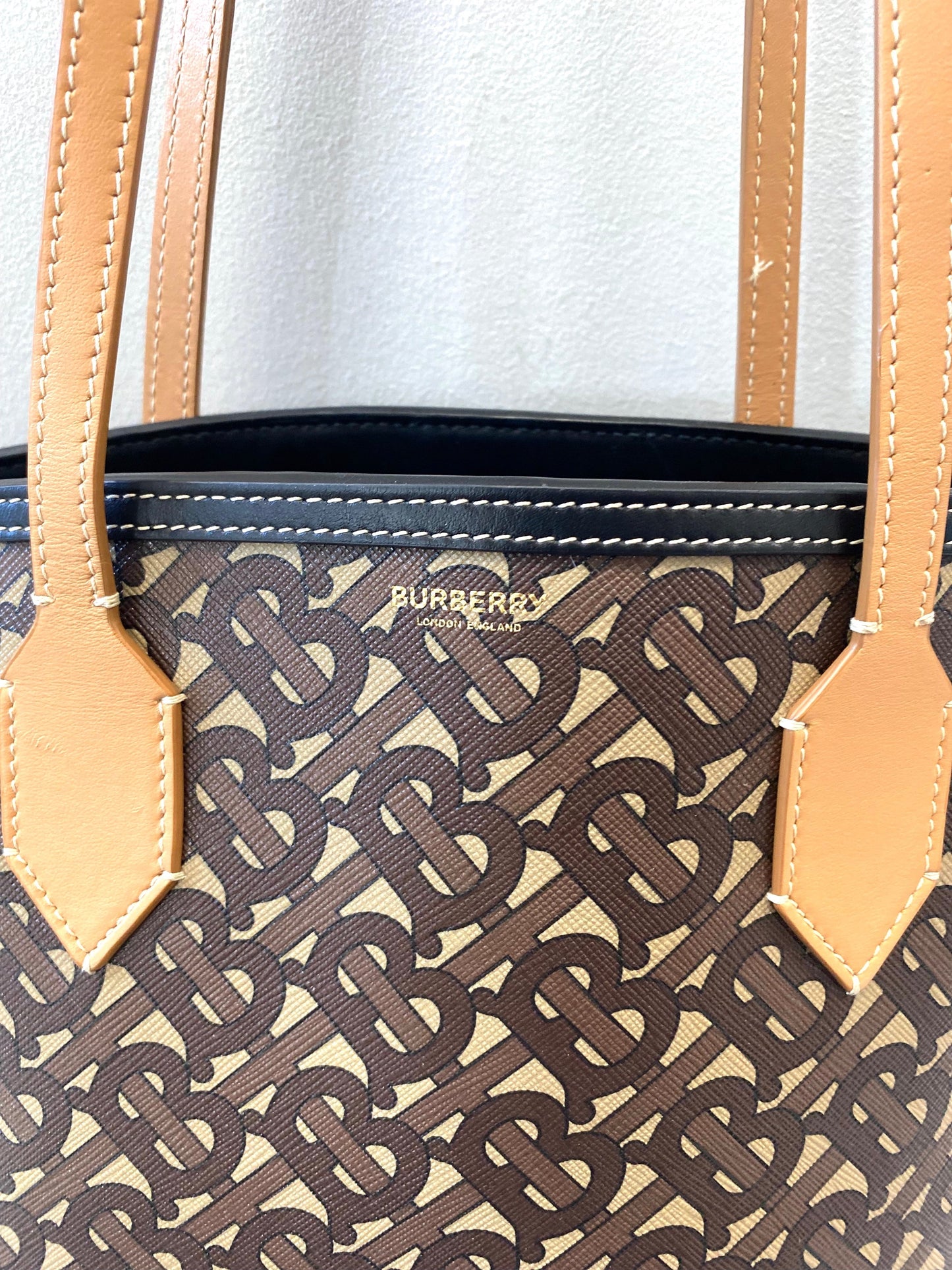 BURBERRY TB MONOGRAM SOCIETY TOP HANDLE TOTE BAG