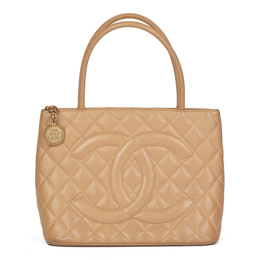 Chanel Beige Caviar Leather Medallion Tote