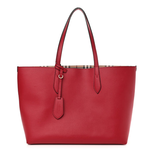 BURBERRY Haymarket Check Medium Reversible Tote Red