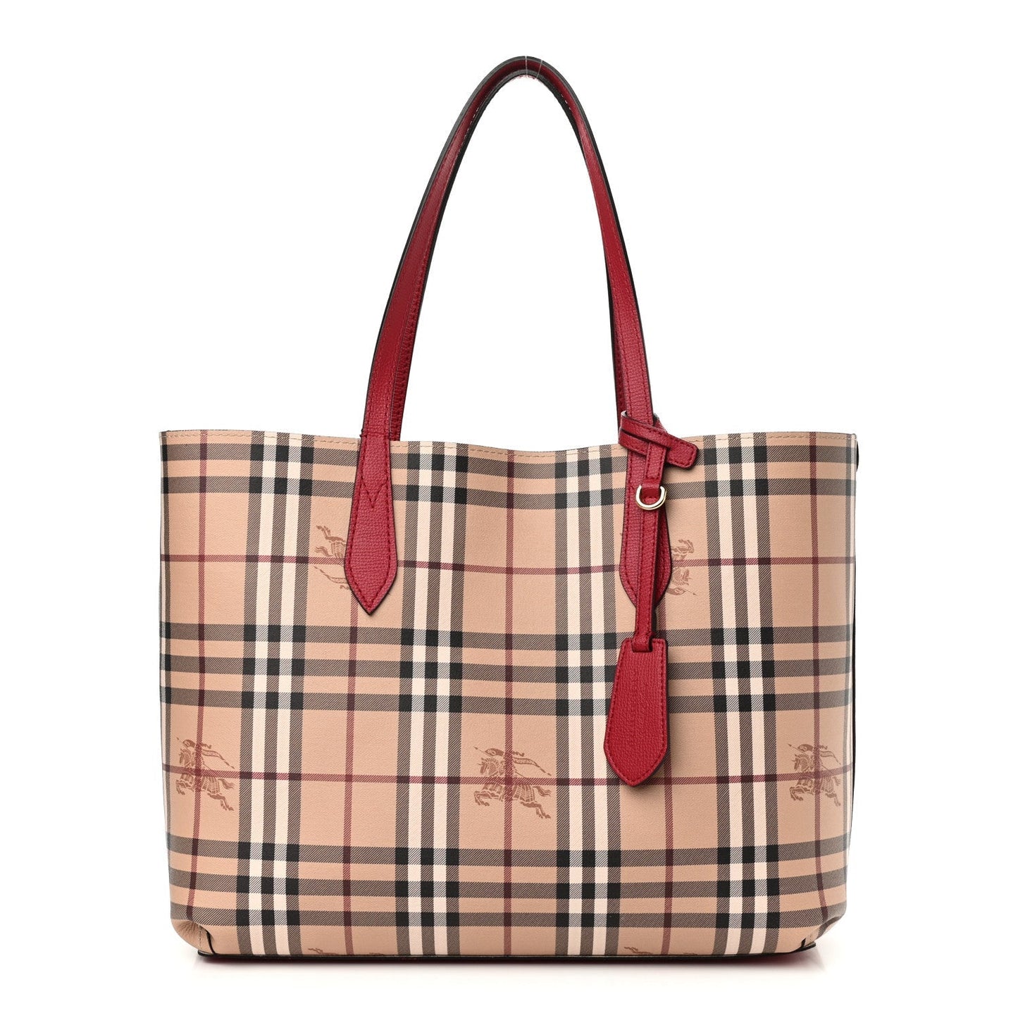 BURBERRY Haymarket Check Medium Reversible Tote Red