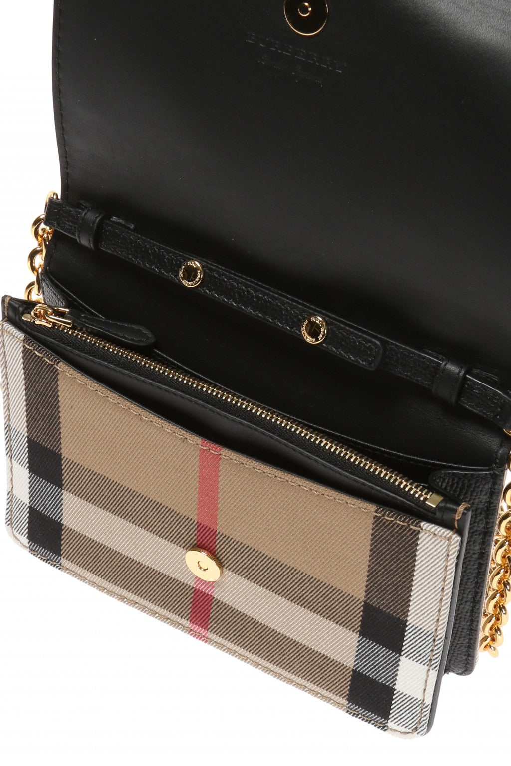 BURBERRY GRAINED CALFSKIN HOUSE CHECK HAMPSHIRE WALLET ON CHAIN