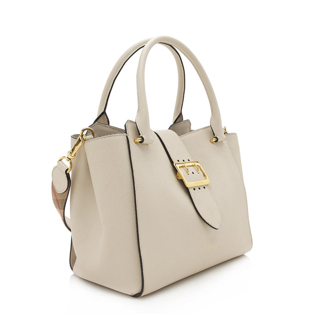 Burberry Soft Grain Calfskin Medium Buckle Tote (SHF-12422)