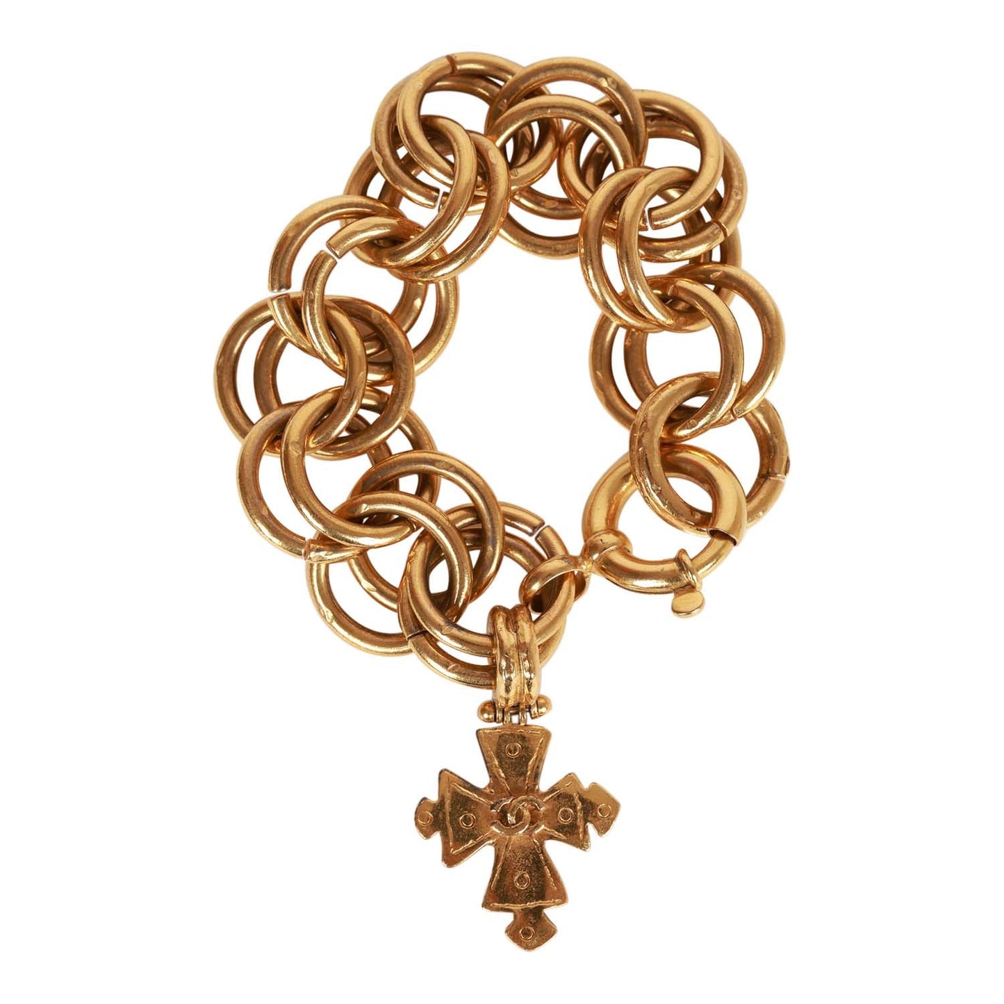 Vintage Chanel Gold Cocomark Cross Link Bracelet