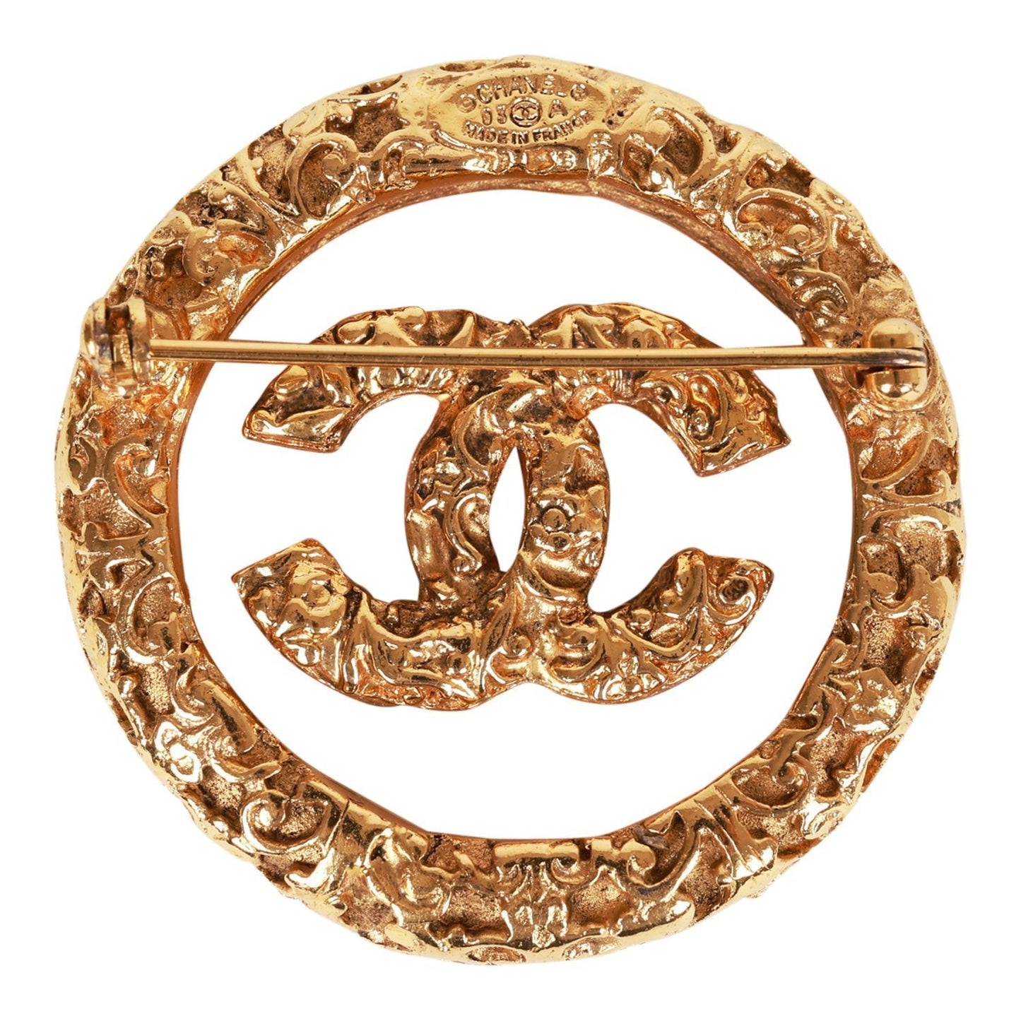 Vintage Chanel Gold Plated CC Lava Brooch