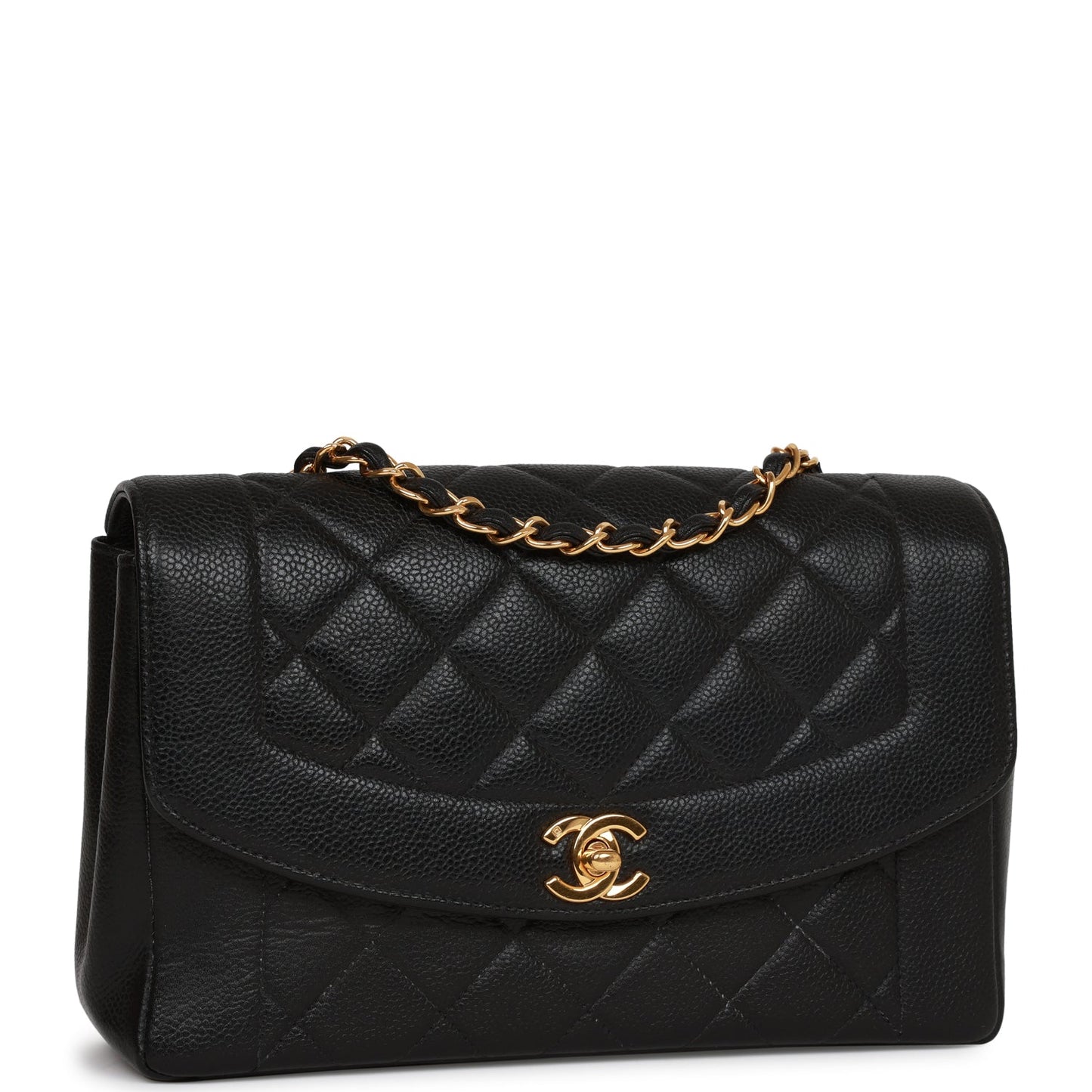 Vintage Chanel Medium Diana Flap Bag Black Caviar Gold Hardware