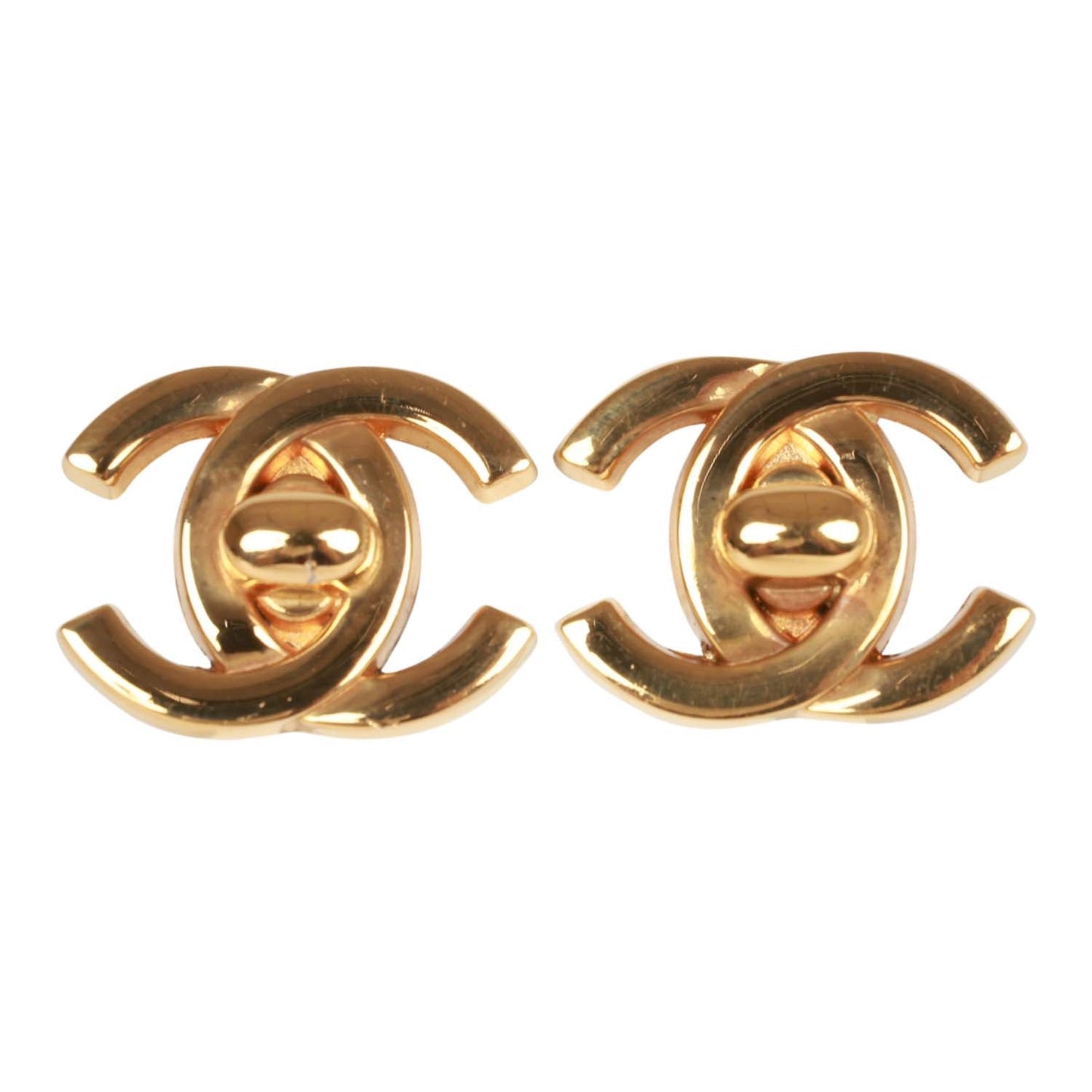 Vintage Chanel Gold Plated Classic Turnlock CC Earrings