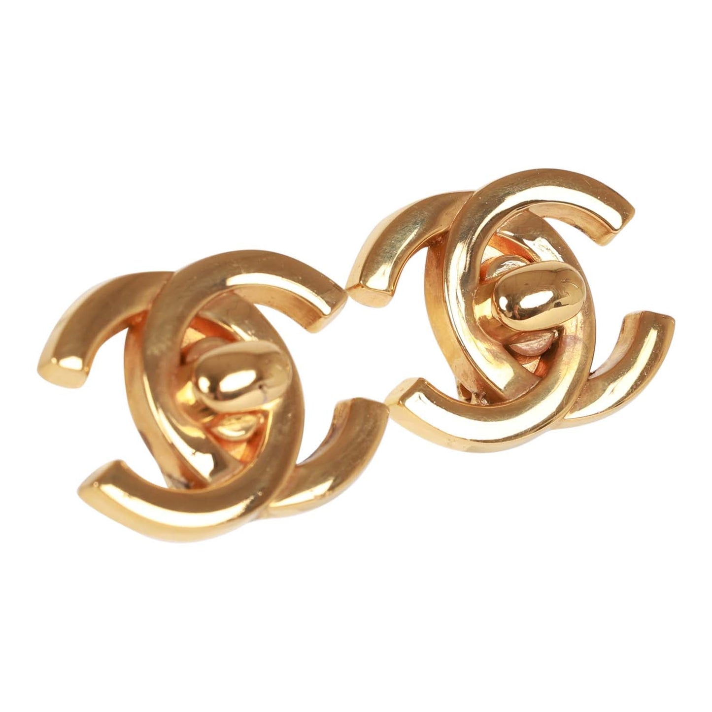 Vintage Chanel Gold Plated Classic Turnlock CC Earrings