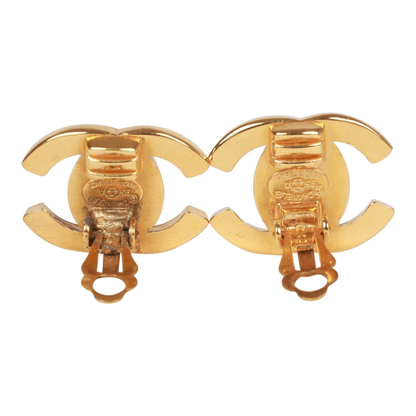 Vintage Chanel Gold Plated Classic Turnlock CC Earrings