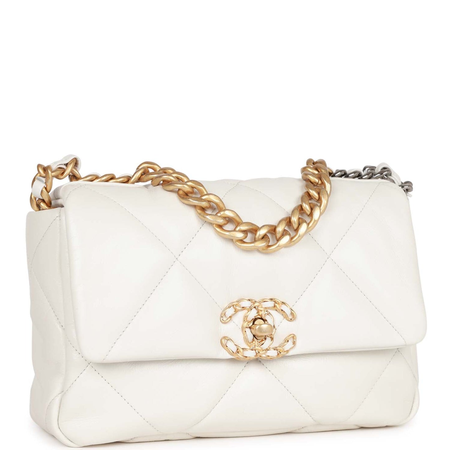 Chanel Medium 19 Flap Bag White Calfskin Mixed Hardware