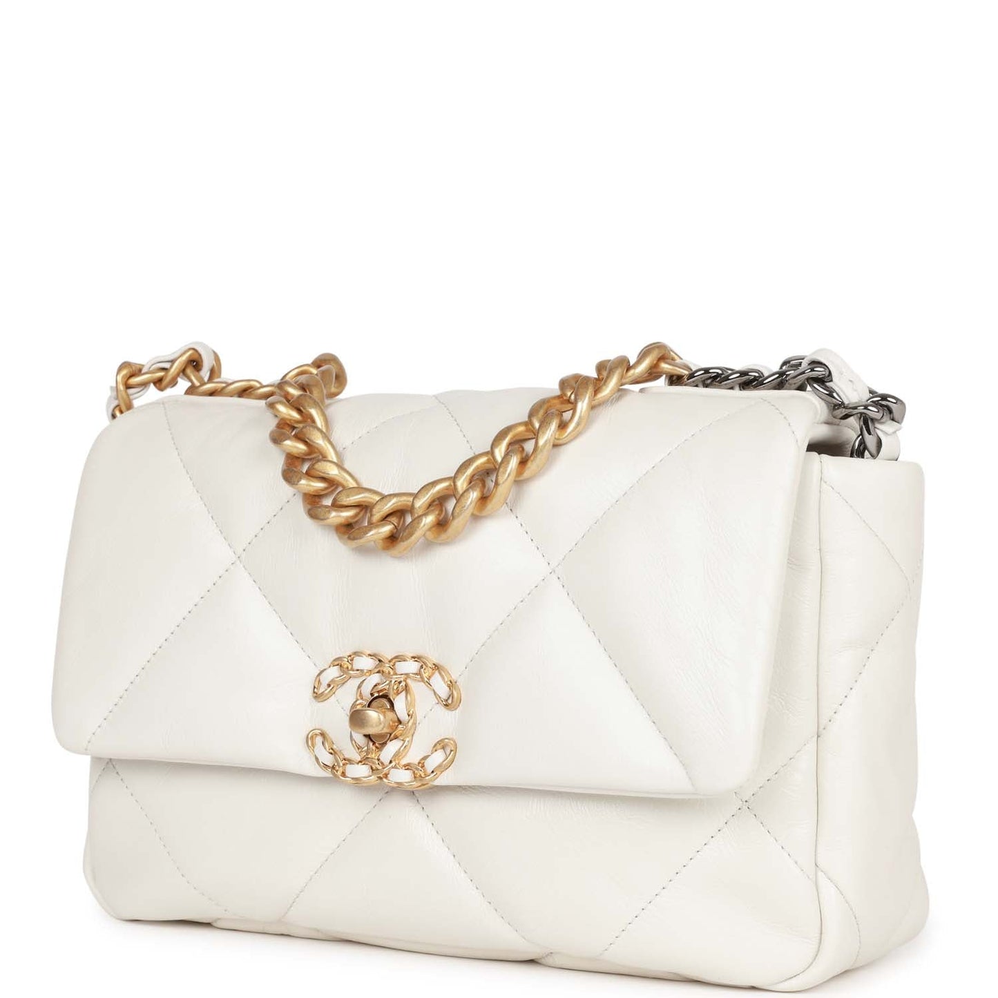 Chanel Medium 19 Flap Bag White Calfskin Mixed Hardware