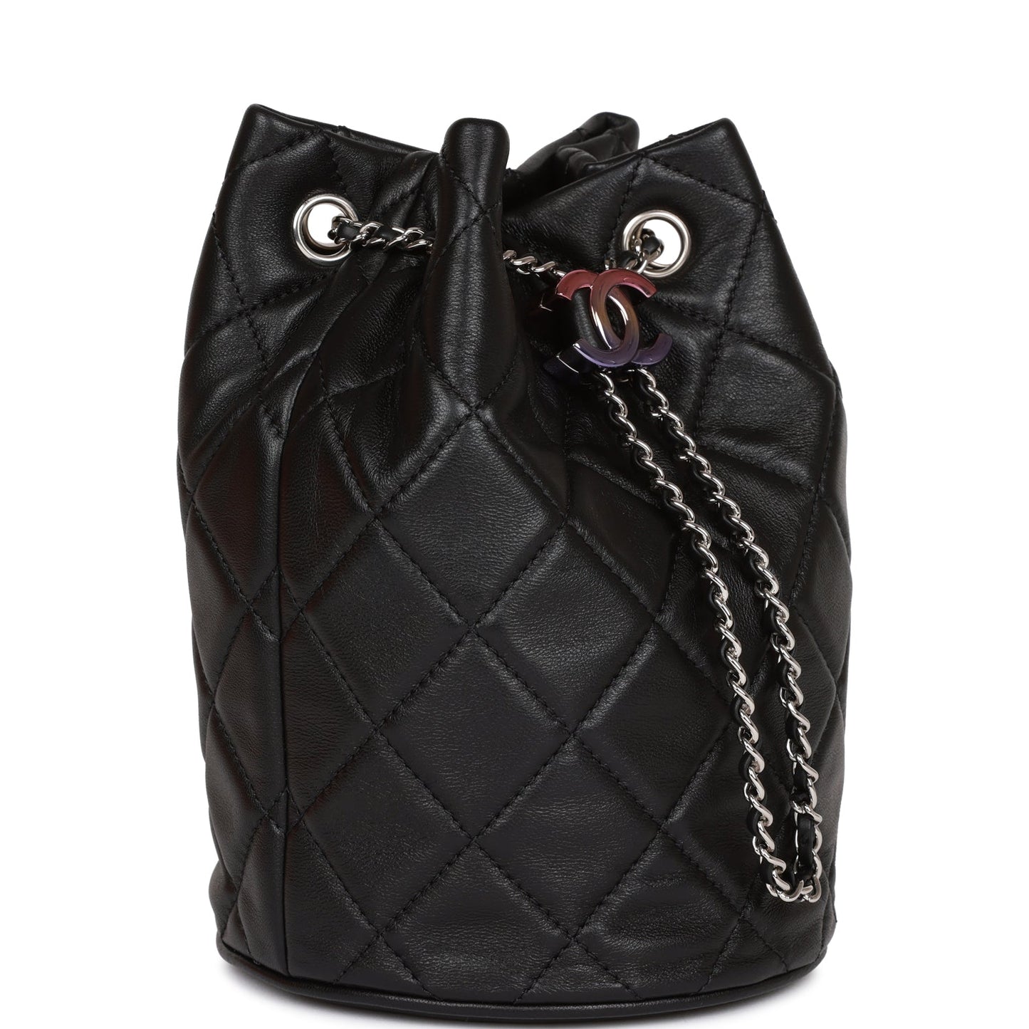 Chanel Mini Bucket Bag Black Lambskin Silver Hardware