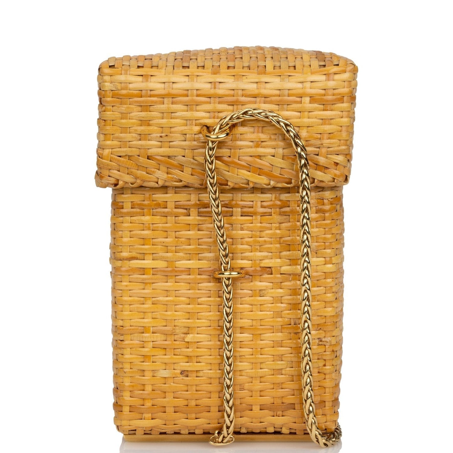 Vintage Chanel Small Picnic Basket Bag Natural Wicker Gold Hardware