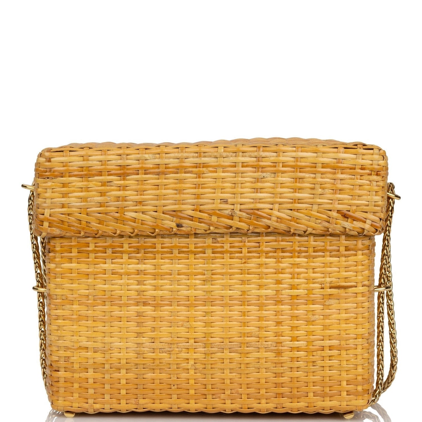 Vintage Chanel Small Picnic Basket Bag Natural Wicker Gold Hardware