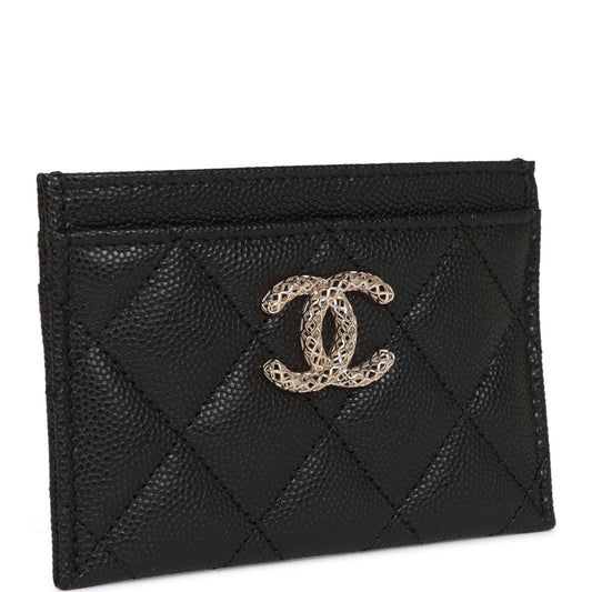 Chanel Card Holder Wallet Black Caviar Light Gold Hardware