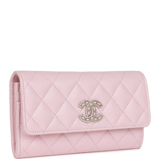 Chanel CC Large Gusset Flap Wallet Pink Caviar Light Gold Hardware