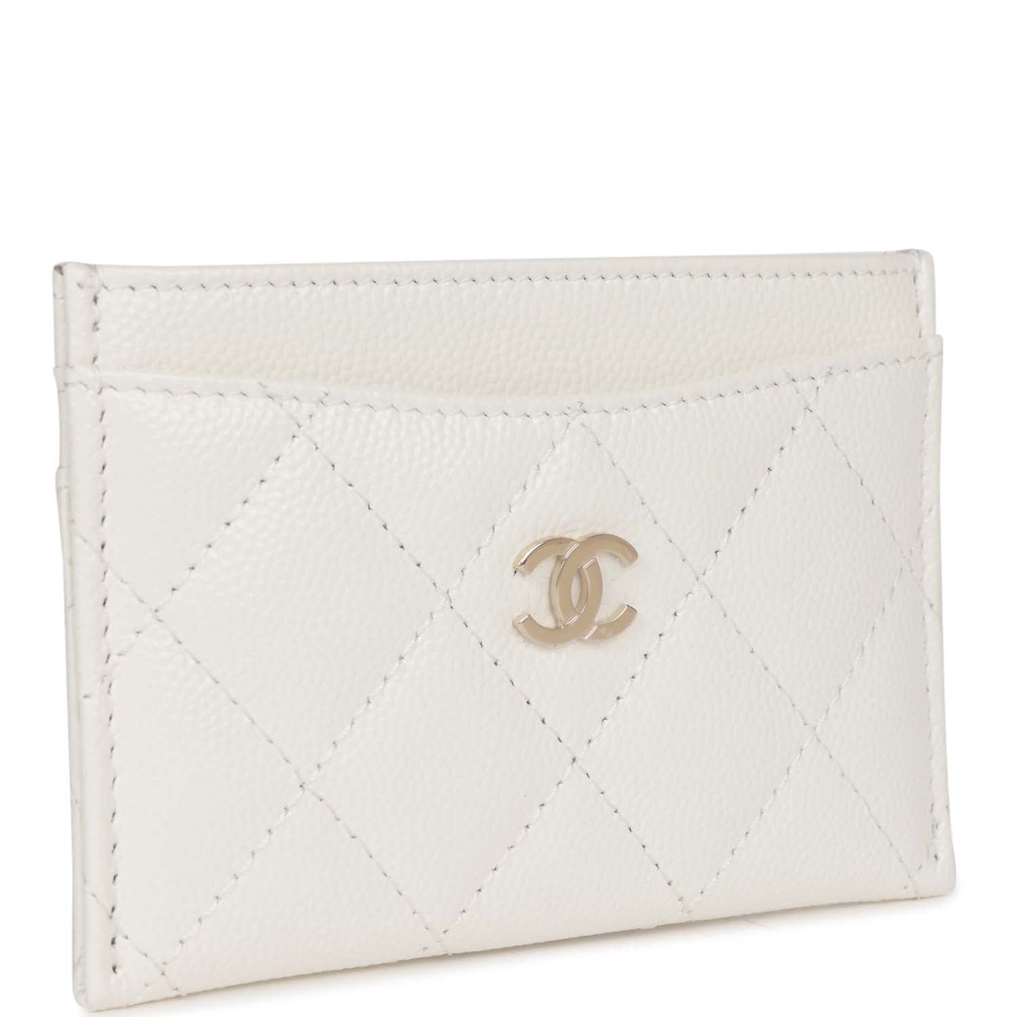 Chanel Card Holder Wallet White Caviar Light Gold Hardware