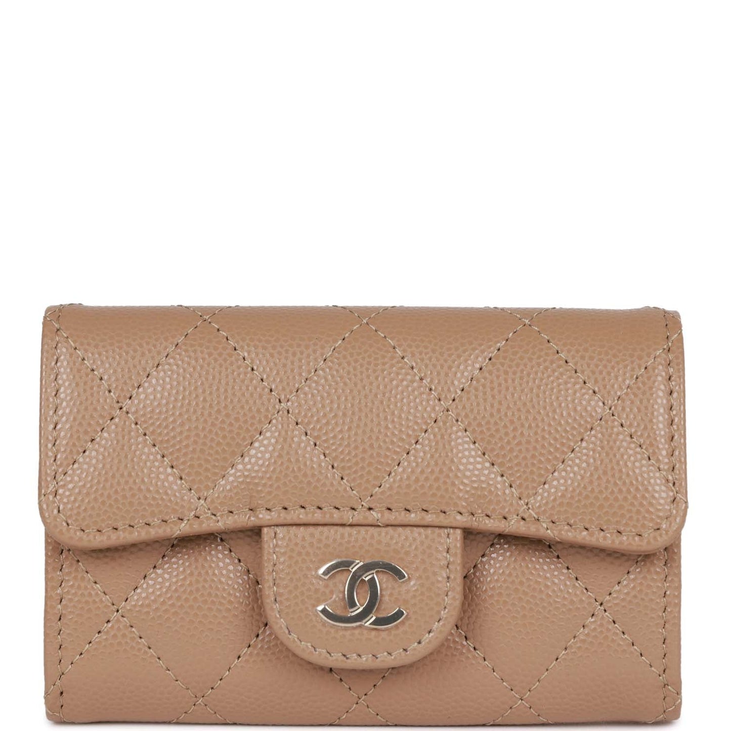 Chanel Flap Card Holder Wallet Beige Caviar Light Gold Hardware