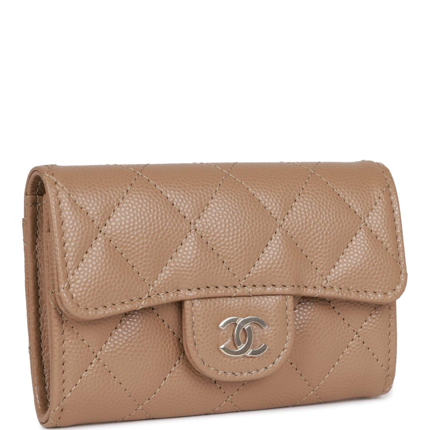 Chanel Flap Card Holder Wallet Beige Caviar Light Gold Hardware