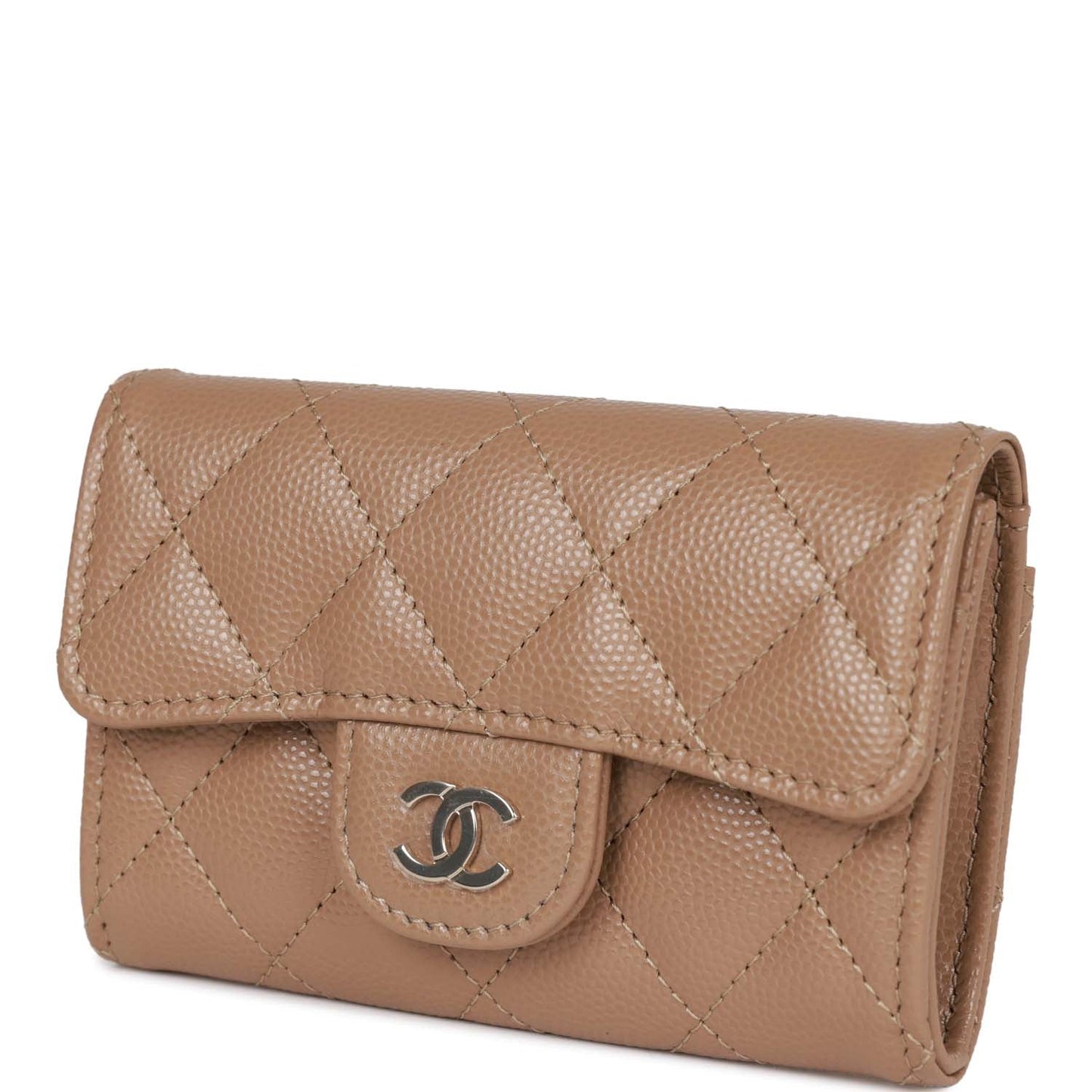 Chanel Flap Card Holder Wallet Beige Caviar Light Gold Hardware