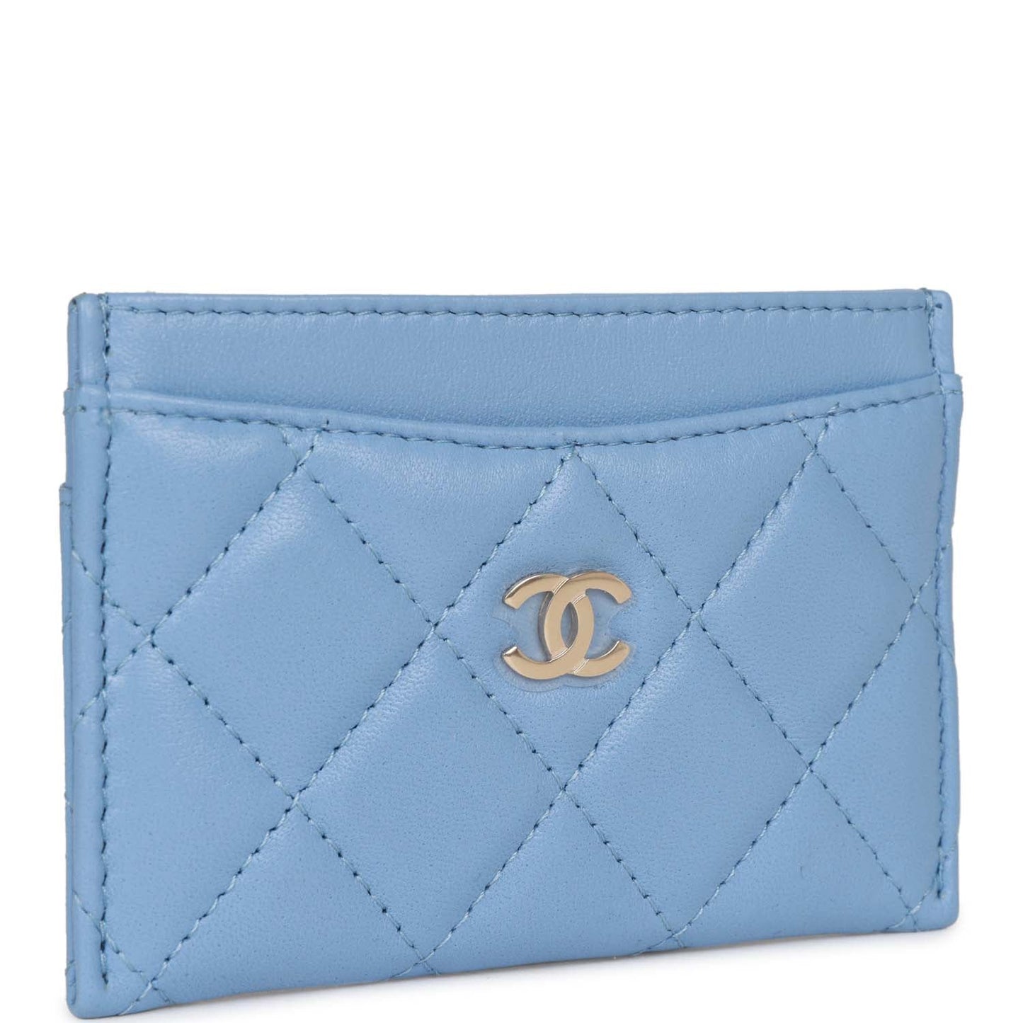 Chanel Flap Card Holder Wallet Blue Lambskin Light Gold Hardware