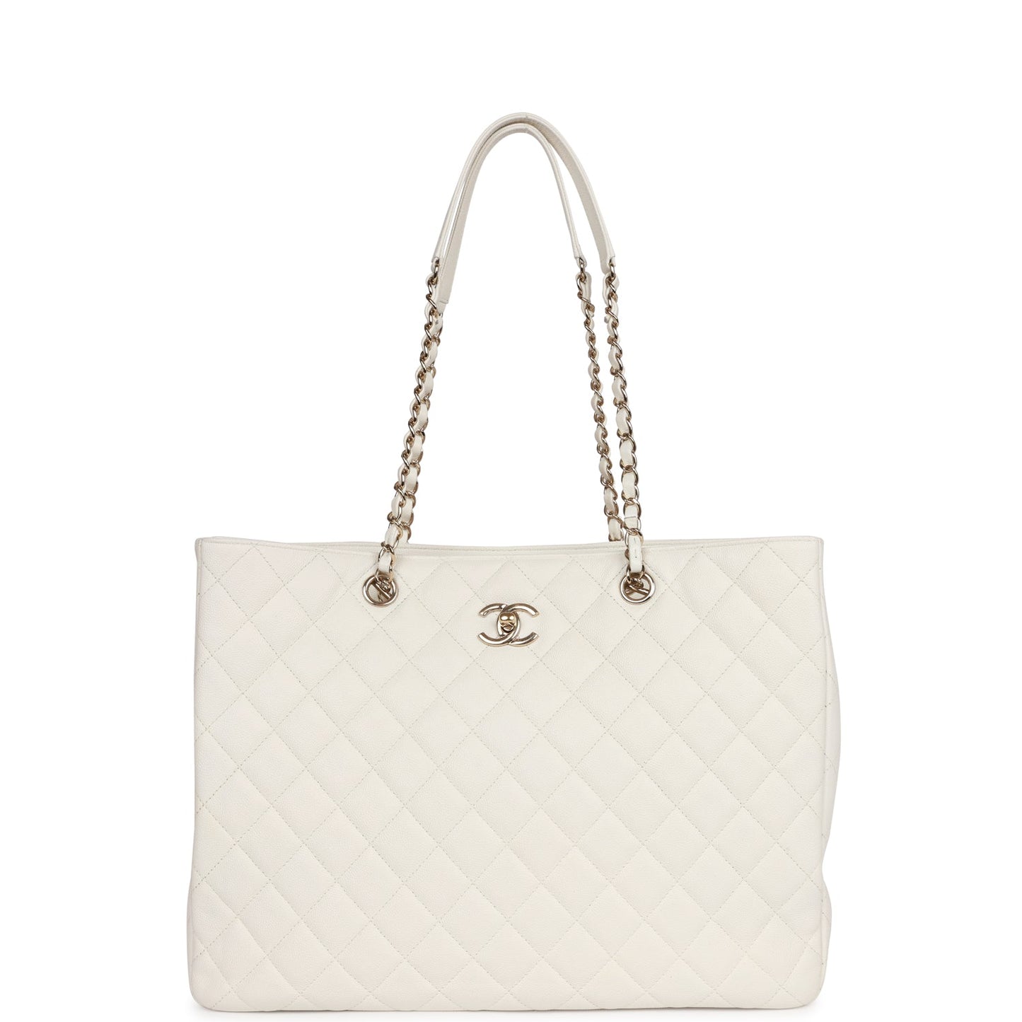 Pre-owned Chanel Large Classic Timeless Tote White Caviar Light Gold Hardware