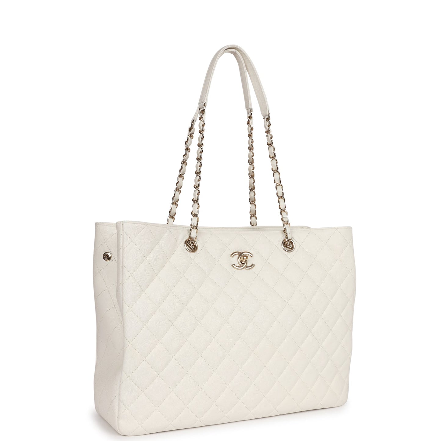 Pre-owned Chanel Large Classic Timeless Tote White Caviar Light Gold Hardware