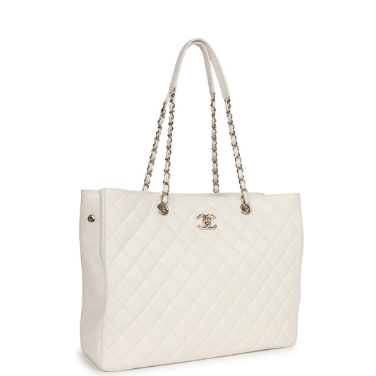 Pre-owned Chanel Large Classic Timeless Tote White Caviar Light Gold Hardware