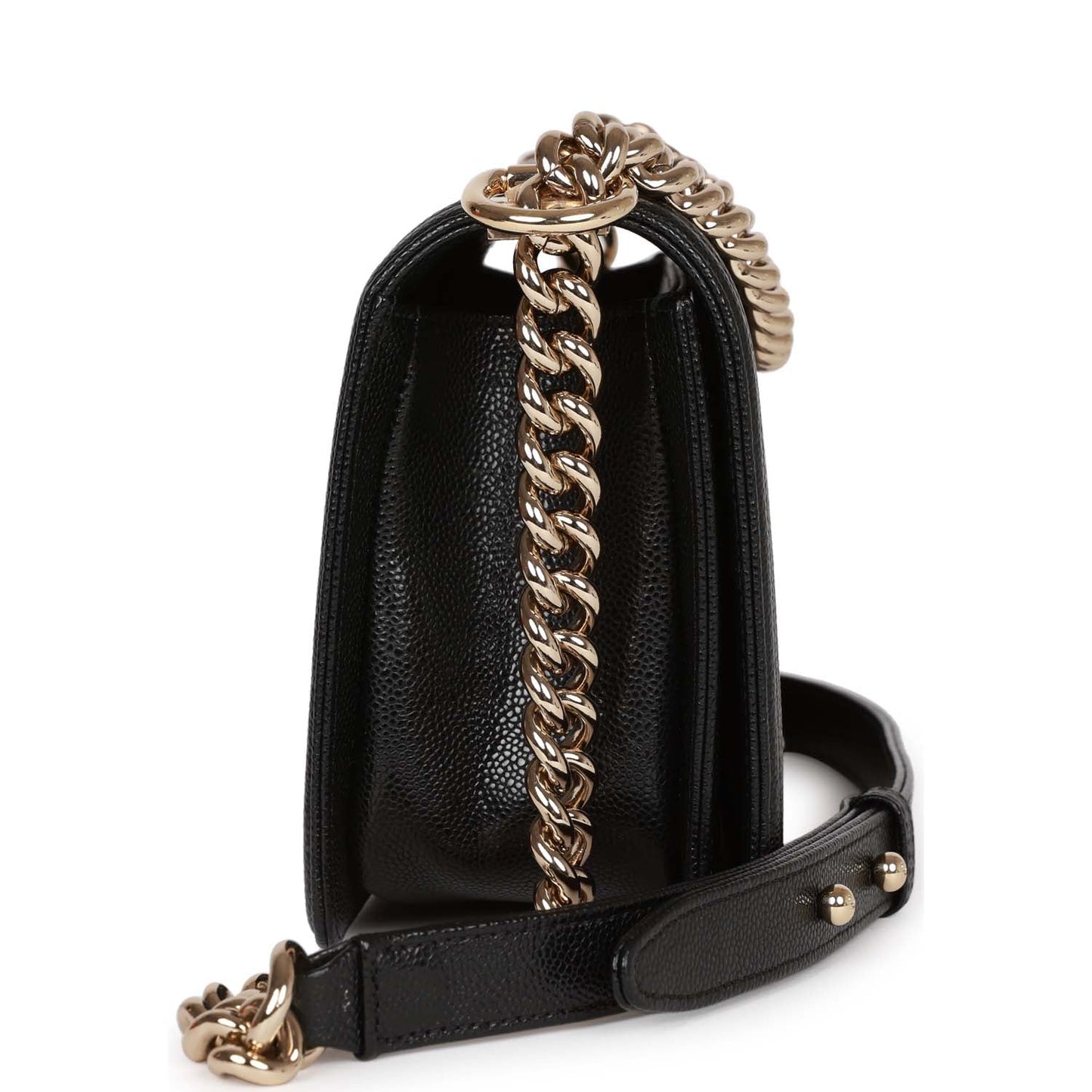 Chanel Medium Boy Bag Black Chevron Caviar Light Gold Hardware