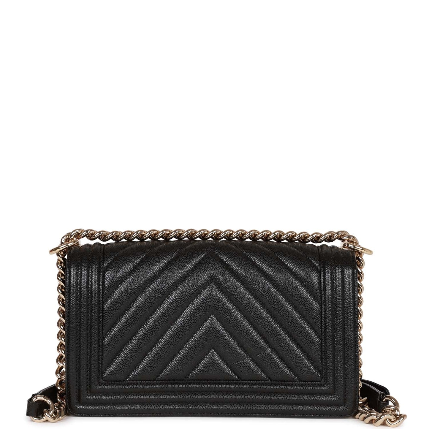 Chanel Medium Boy Bag Black Chevron Caviar Light Gold Hardware