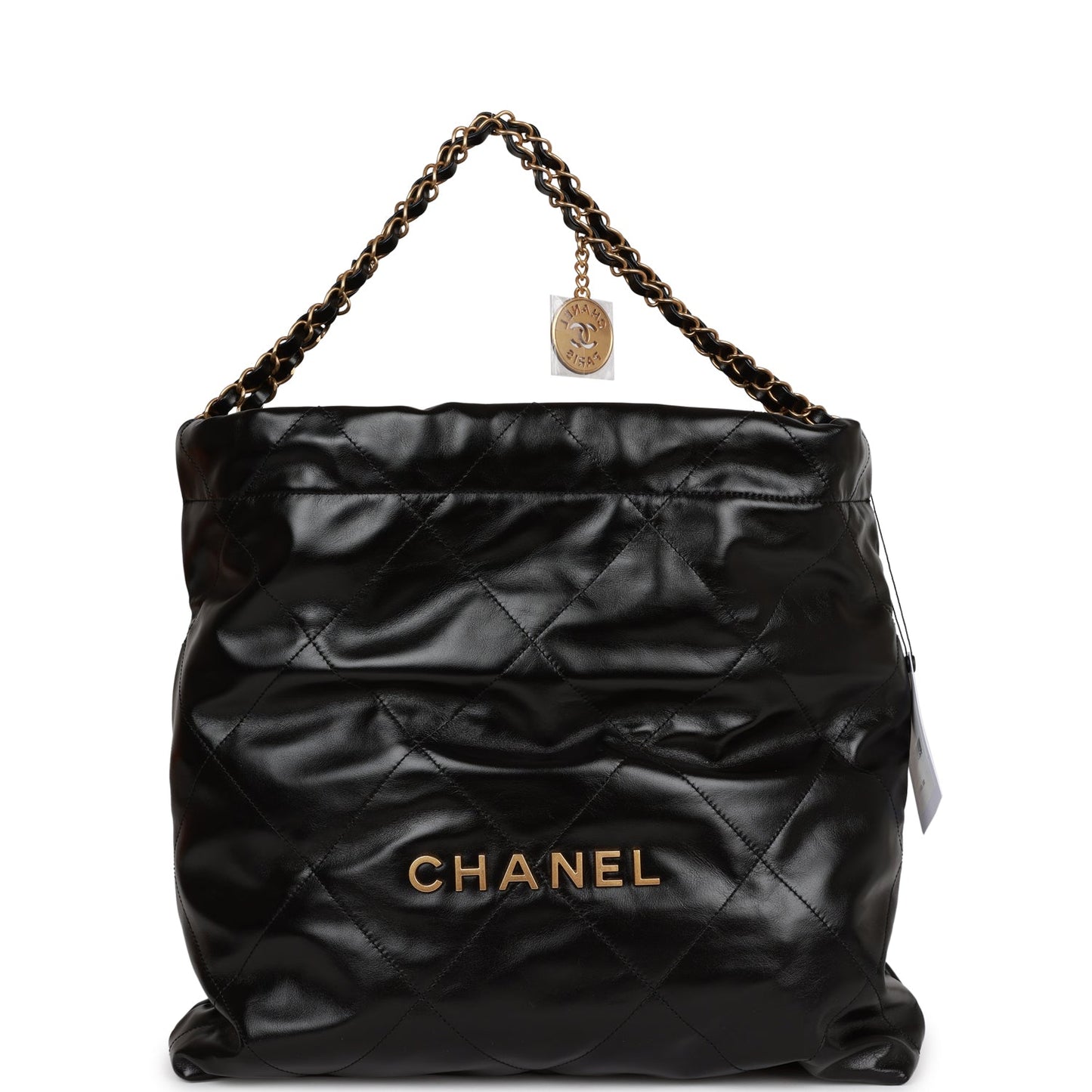 Chanel Medium 22 Bag Black Calfskin Aged Gold Hardware