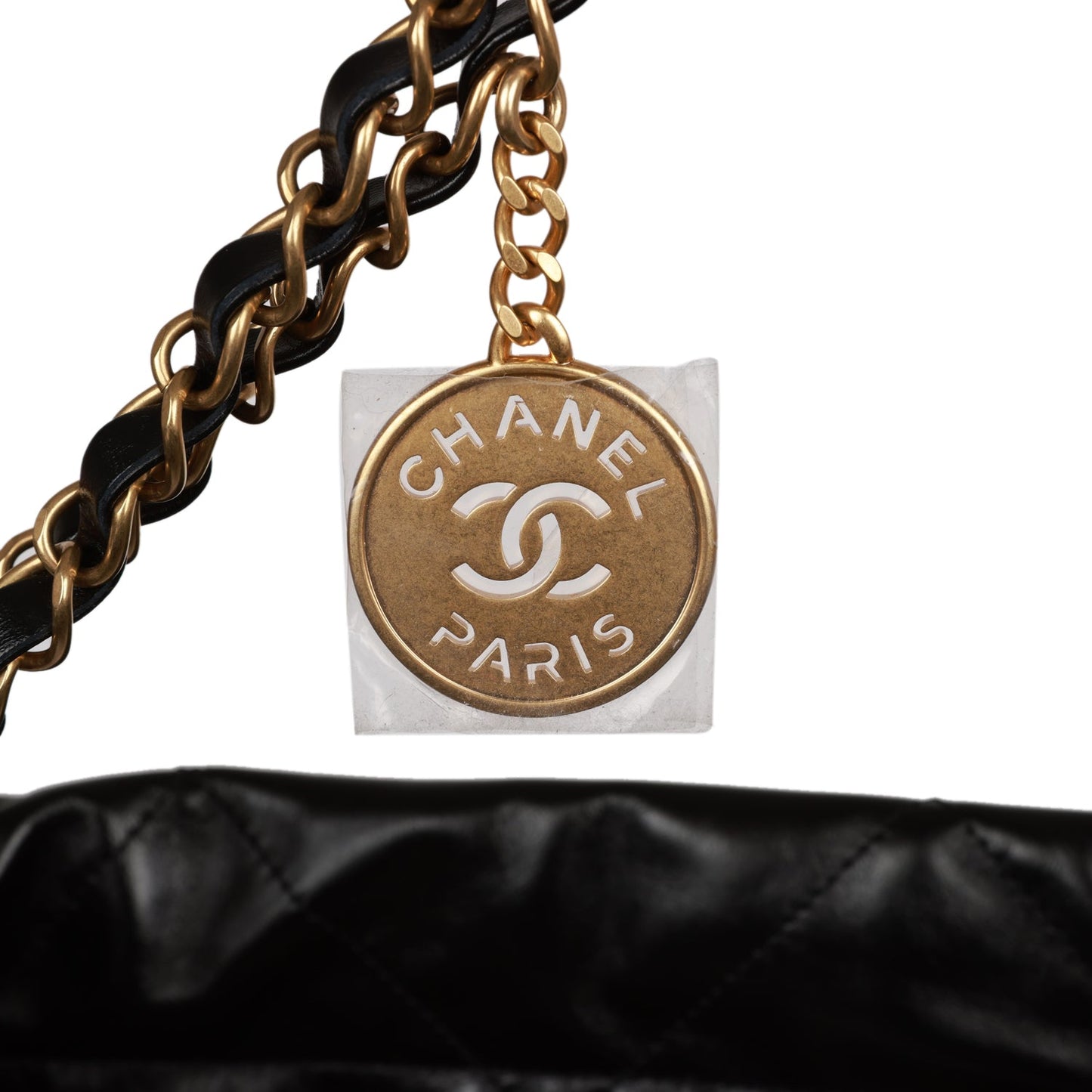 Chanel Medium 22 Bag Black Calfskin Aged Gold Hardware